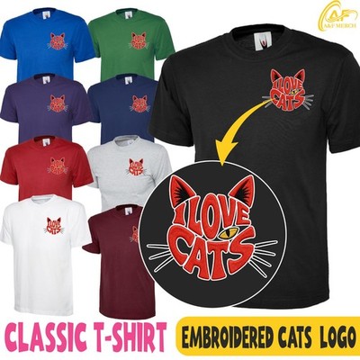 Besticktes T-Shirt I Love Cats süß lustig Tier Kätzchen Haustier Katzenliebhaber Geschenke