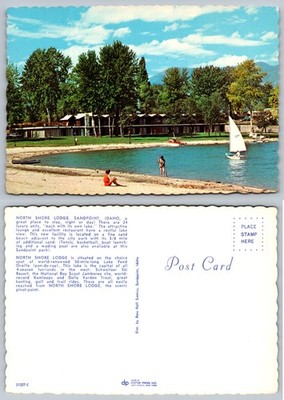 North Shore Lodge Sandpoint Idaho Beach Sailboat Postcard