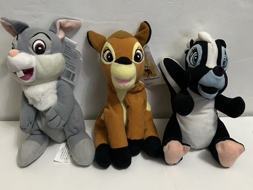 Vtg! Disney Store Mini Bean Bag Plushes -Set (3) Bambi, Flower, & Thumper-NWT