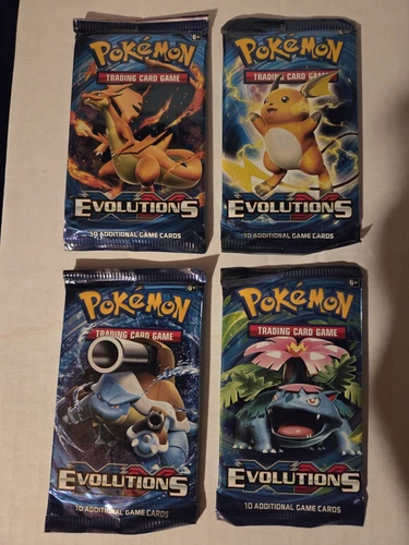 Lot of (4) POKEMON XY EVOLUTIONS Sealed 10-Card BOOSTER PACKS (Wrapper Art Set)