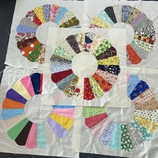 5 Antique Hand Pieced Dresden Plate Quilt Squares Size 15x15"