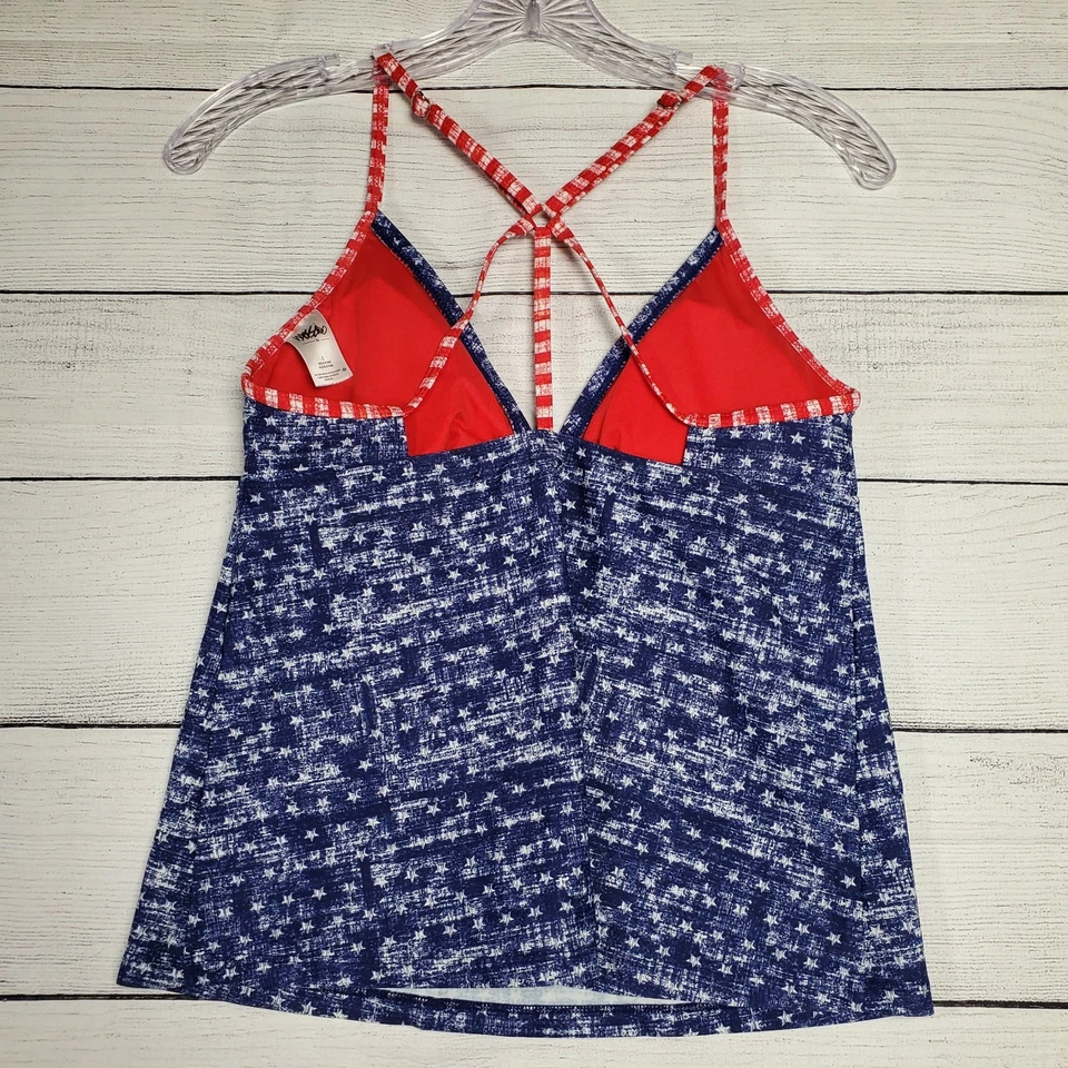 Camiseta de natación Mossimo para mujer pequeña espalda deportiva Tankini rojo blanco azul EE. UU. 4 de julio Foto 3 de 4