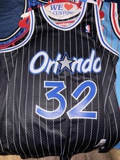 Champion Orlando Magic Shaquille O'Neal #32 Black Pinstripe Jersey Men 48