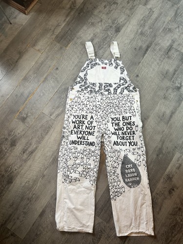 Dickies Uniquely Yours Overalls Mens46x30 White LGBTQ Pride Bib Jean Denim RARE