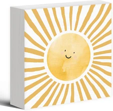Inspirational Sun Sunshine Wood Box Sign Desk Decor 5X5, Pop Smiles Rustic Farmh