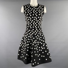 CAROLINA HERRERA Size M Black White Viscose Elastane Polka Dot Cocktail Dress