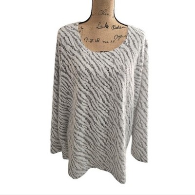 Lane Bryant Womens Zebra Animal Print Eyelash Knit Sweater Black White 22/24 NEW
