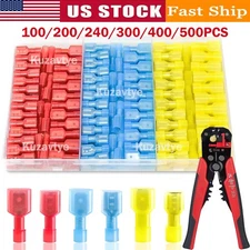 500-50PCS Nylon Spade Crimp Connectors Male and Female Connector kit with Pliers