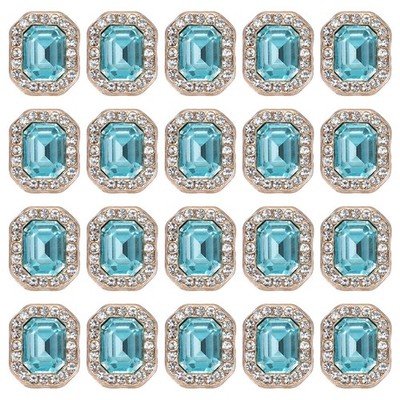 20 Pcs 12x10mm Metal Rhinestone Buttons, Rectangle Shape, Sky Blue
