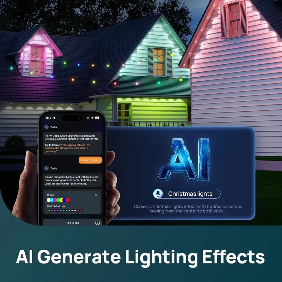 Luces exteriores permanentes Linkind 100 pies con 72 luces inteligentes RGB AI triple LED Foto 3 de 4