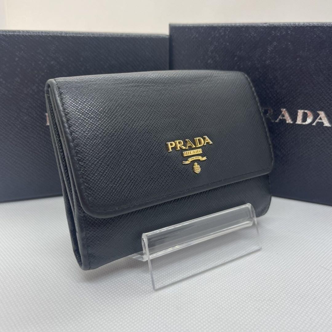 Prada Saffiano Leather Black Bifold Wallet with Coin Pocket Pre-Owned