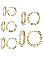 316L Surgical Stainless Steel Hoop 5 Pairs-8/10/12/14/16MM 18K Yellow Gold