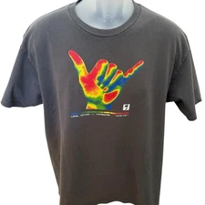 Local Motion Rainbow Shaka Brah Hawaiian Tee Shirt Men L Large