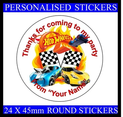 RIXON AND BRYCE PERSONALISED HOT WHEELS CARS SWEET CONE STICKERS PARTY LABELS ANY BIRTHDAY