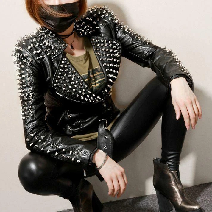 Women Punk Rock Motorcycle Leather Pant