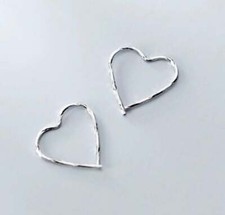 Solid 925 Sterling Silver Heart hoop earrings-Slim Thin Hoop Hook Valentine's