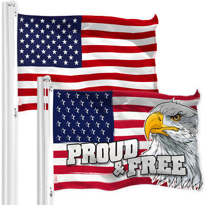 G128 Combo: USA 150D Flag & USA Proud & Free Eagle Flag 3x5 Ft Printed 300D Poly