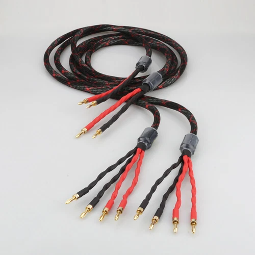 2X 1.5M 12AWG Pure Copper HIFI Audio Bi-wire Speaker Cable 2 To 4 Banana Plug US - Picture 3 of 9