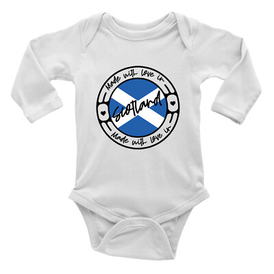 Made With Love In Scotland Long Sleeve Baby Grow Vest Bodysuit Boys Girls 
