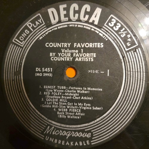 Country Favorites By Your Favorite Country Artists Vol. 1 - 1953 Vinyl - DL 5451 - Picture 2 of 4