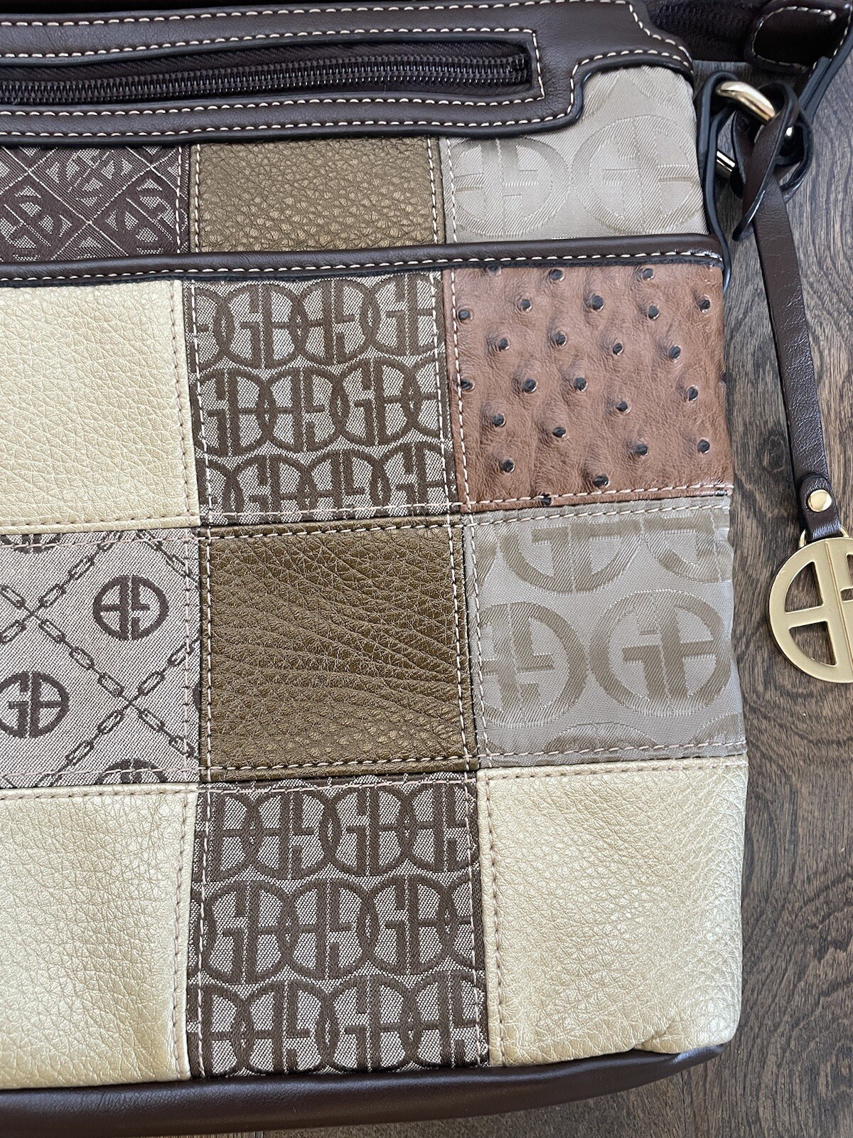 GIANI BERNINI Leather Canvas Logo Patchwork Cross… - image 7