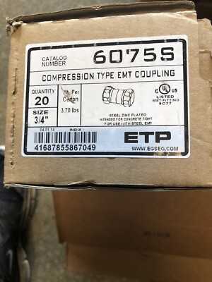 Lot of 20 ETP 6075S  3/4'' Compression EMT Couplings  