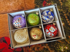 Hand Painted Glass Baubles 6 in pack Christmas Tree Decorations 80 mm 8cm