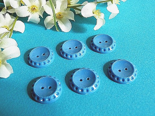 1240B CHARMANTS BOUTONS " LAYETTE " BLEU  MOYEN LOT 6 BOUTONS ÉPOQUE 1950 - Photo 1/3