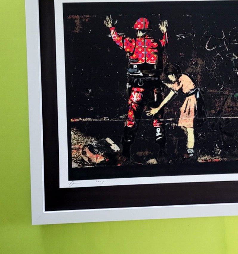 DEATH NYC Hand Signed LARGE Print Framed 16x20in COA BANKSY GIRL WITH SOLDIER #6