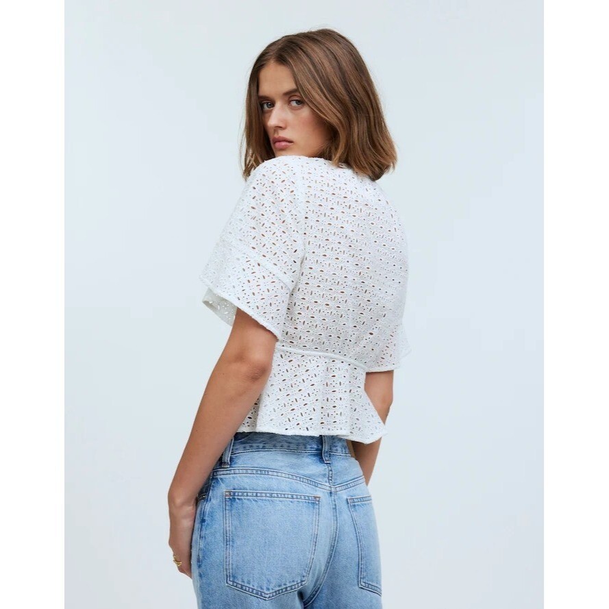 Madewell Tie-Front Top in Eyelet in Soft White | eBay