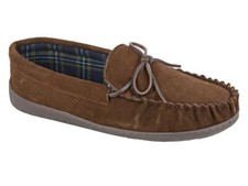 Image of Mokkers Mens Real suede Moccasin slip on slippers Style Adie Col Brn UK 7 New