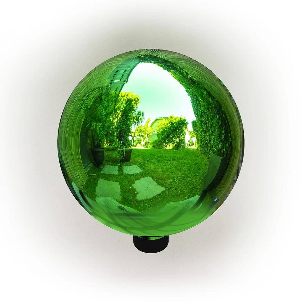 Alpine Corporation Globe Festive Yard Decor 10" Dia Outdoor Glass Gazing Green - Image 4 of 4