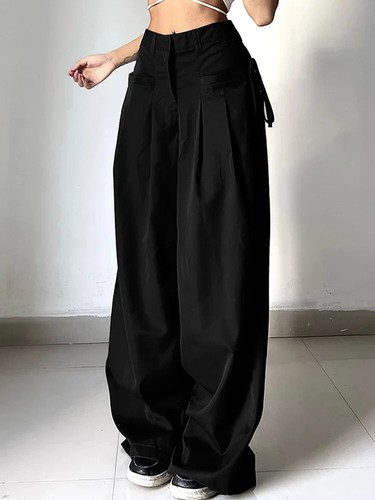 Shirring Casual Wide Leg Pants High Waist - Picture 7 of 13