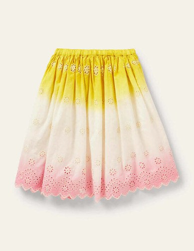 Mini Boden Girl's Broidere Twirly Midi Skirt in Daffodil Yellow/Pink Dip Dye - Picture 3 of 3