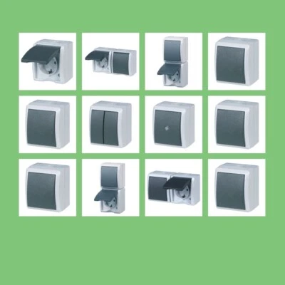 Feuchtraum Aufputz Steckdosen Schalter Kombination Doppelsteckdose AP IP44 REV