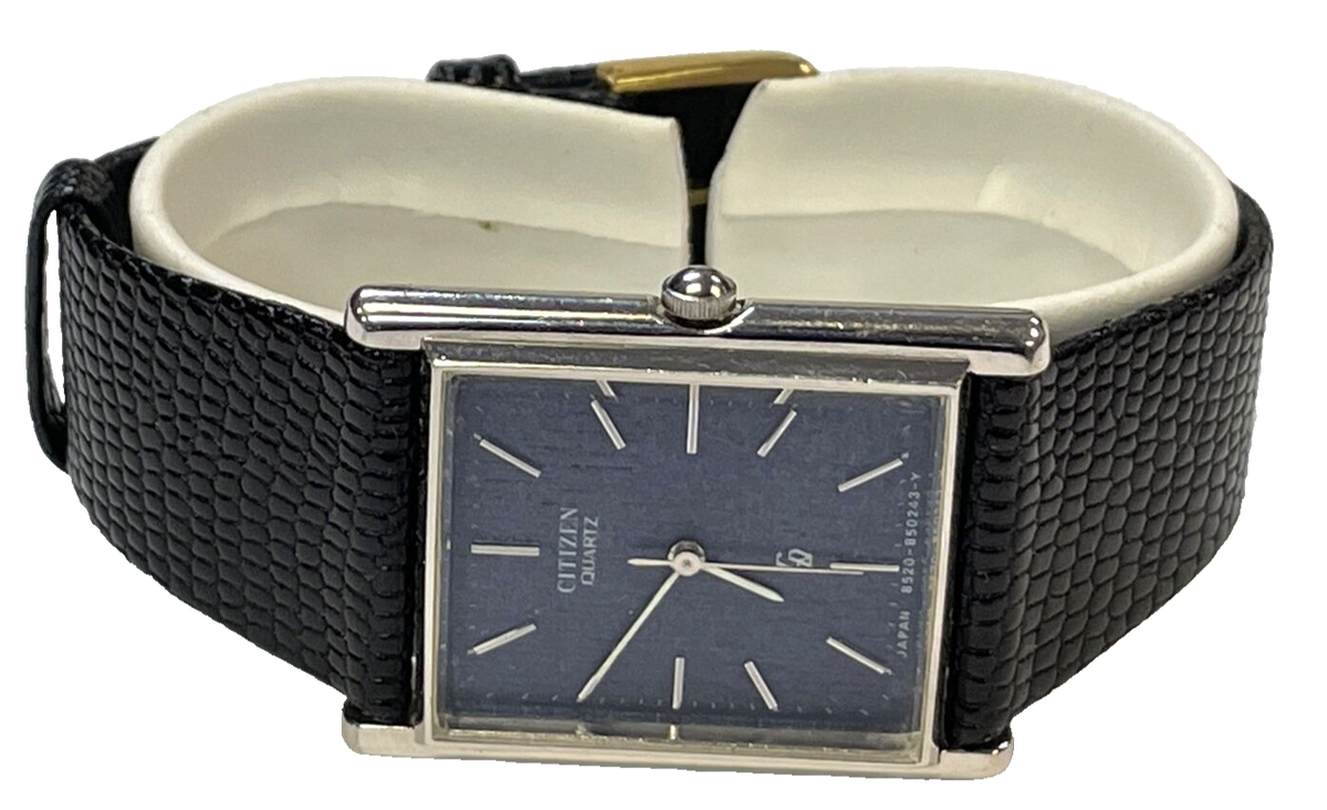 Vintage Citizen Tank Watch Women Silver Tone Black Dial 8520