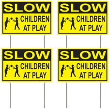 8x12 Inch SLOW CHILDREN AT PLAY Yard Sign with Stake yb - 4 PACK