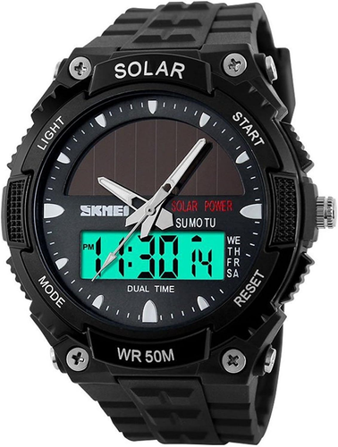 Men'S Solar Powered Casual Quartz Wrist Watch Analog Digital Multifunctional ...
