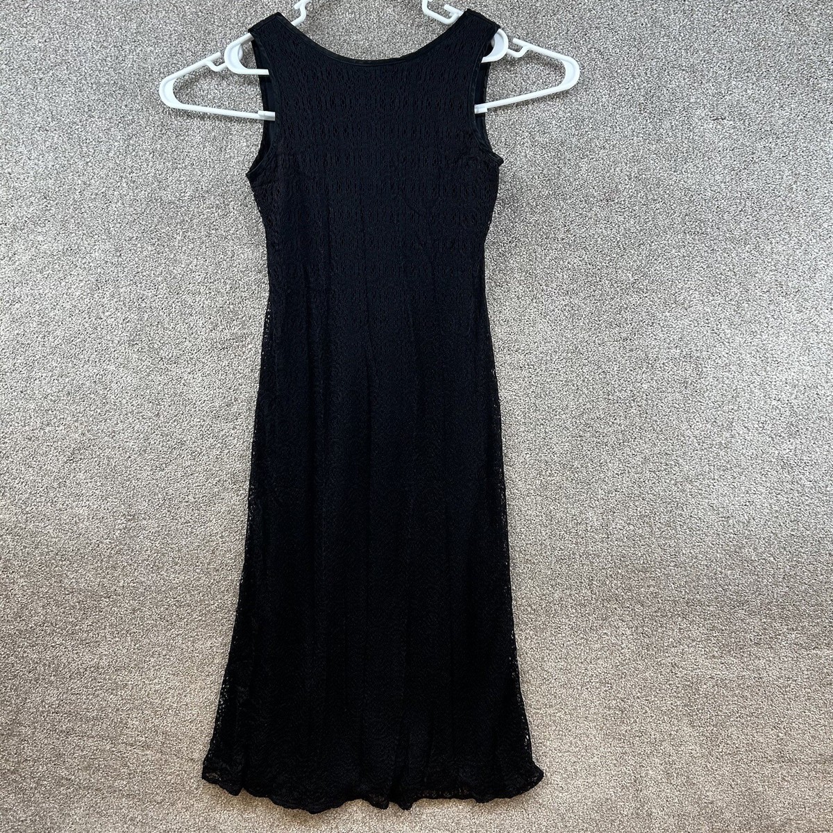 Dawn Joy Fashions Women's Maxi Dress Black Sleeveless Open Woven See  Measurement