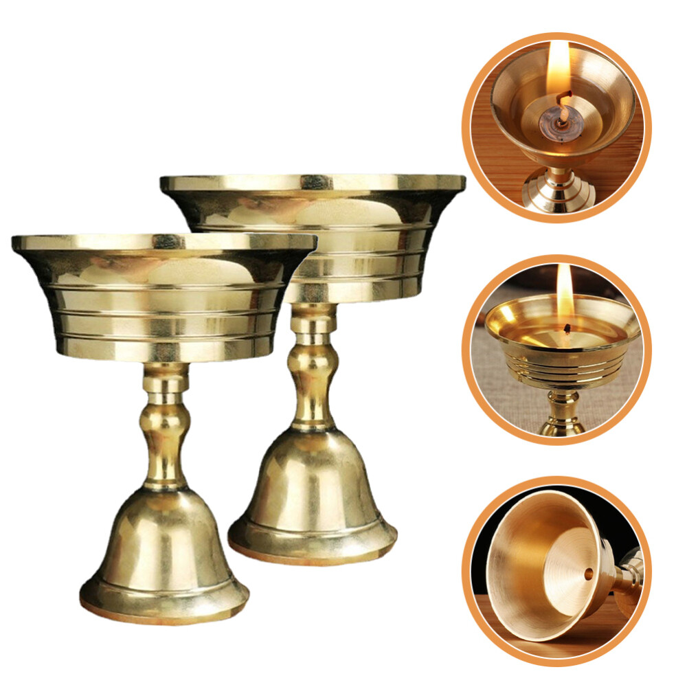2 Pcs Brass Ghee Lamp Holder Gold Tea Lights Butter Holders eBay