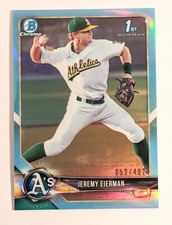 2018 Bowman Draft 1st Jeremy Eierman /402 Sky Blue Refractor #BDC-179 Athletics 