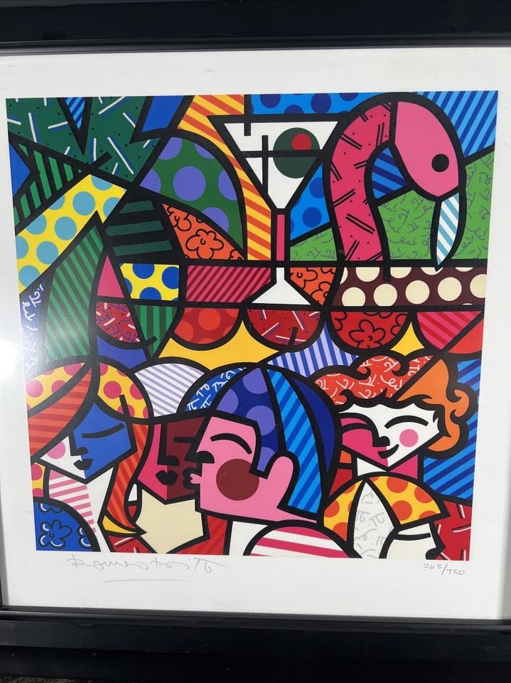 Impresión Giclee Romero Britto News Café Edición Limitada 263/750 15" x 15" Raro Foto 2 de 4