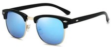 Blue Vintage Polarized Sunglasses Mens UV400 Half Metal Frame Club Sunglasses