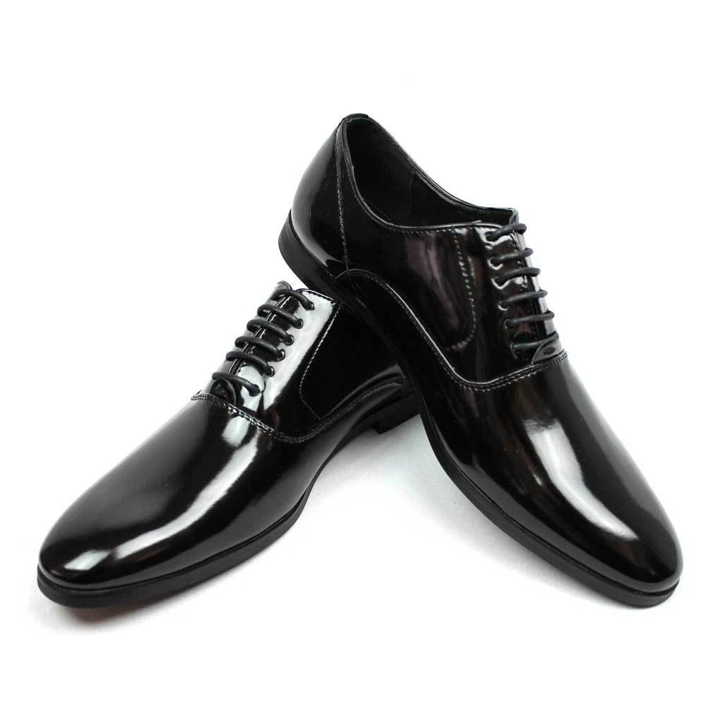 New Men s Black Tuxedo Patent Leather Round Toe Formal Dress Shoes