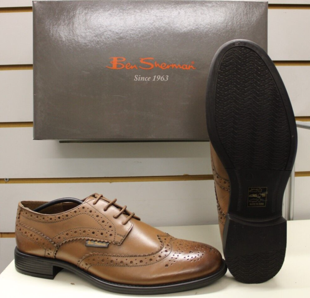 Men's Ben Sherman Shoes Tan Burnished Leather Lace Up Brogues UK 7 EU 41