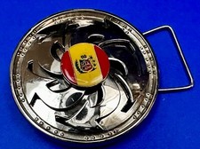 Spinning Centered Peru Flag Yellow Red Spinner Round Silver Color Belt Buckle