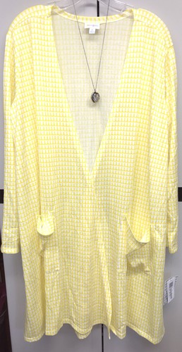 NWT LuLaRoe XL Yellow & White Geometric Aztec Caroline Cardigan Sweater - Picture 3 of 10