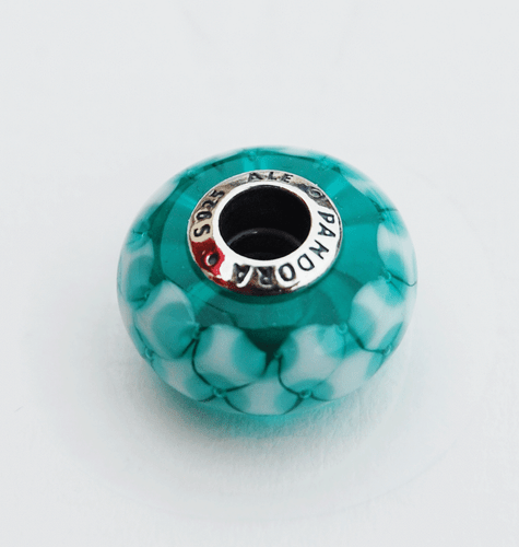 Genuine Pandora Murano Glass Bead "Teal Lattice" Faceted - 791625 - retired - Picture 2 of 3