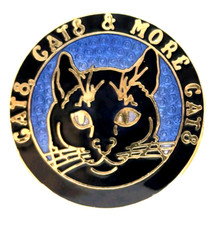 Cats Cats  More Cats Black Cat Blue Gold Tone Enamel Lapel Pin Badge Animal Pet