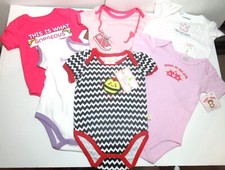 Lot 6 New NWT Baby Girl 6-9 Mos One Piece Soft Cotton Bodysuits